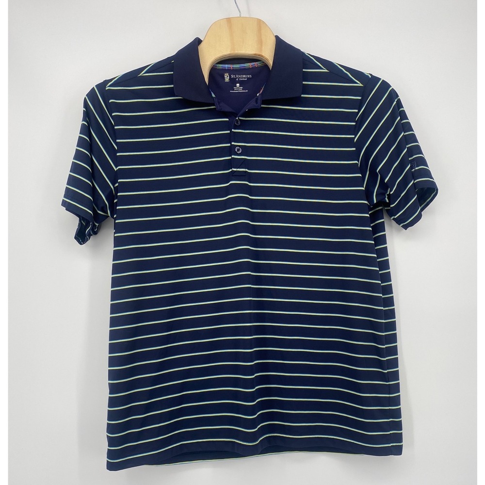 St. Andrews of Scotland Polo Shirt XXL Navy Striped Golf Performance Excellent
